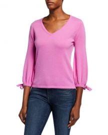 Neiman Marcus Cashmere Collection Cashmere V-Neck 3 4 Tie Sleeve Pullover Sweater at Neiman Marcus